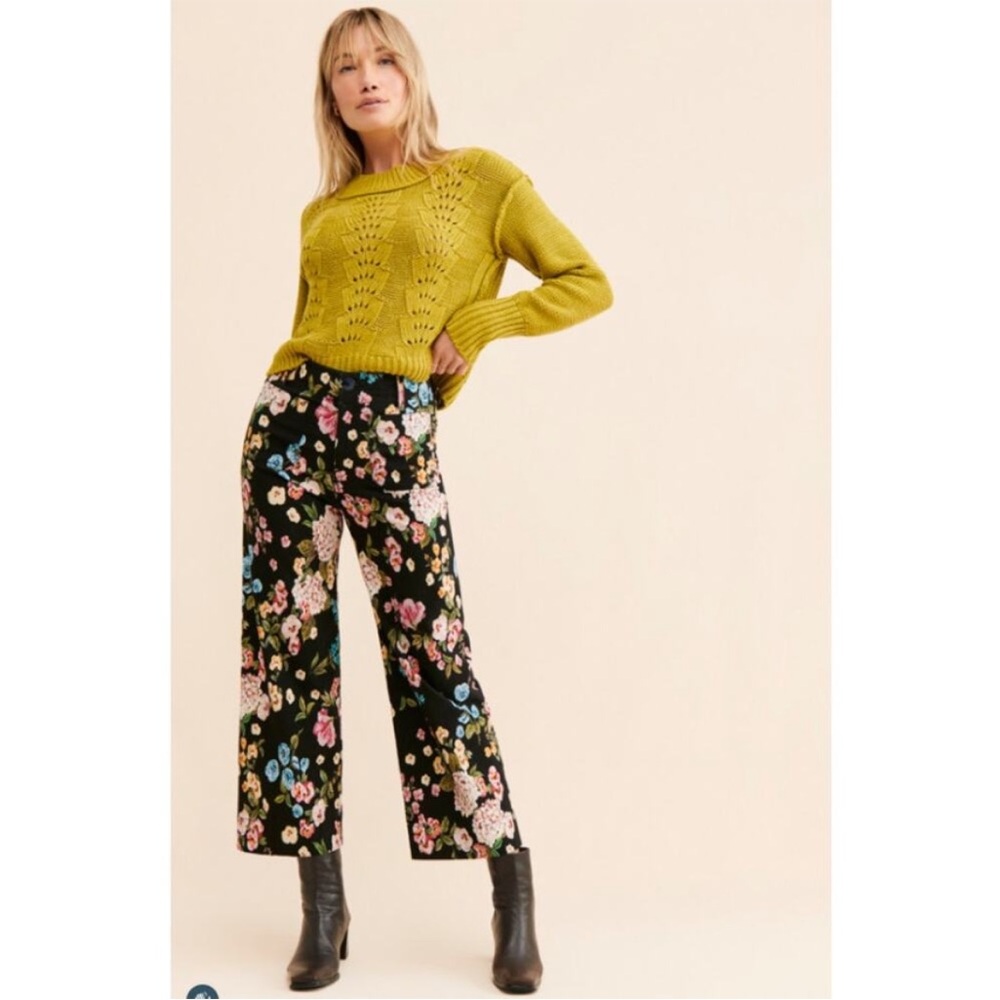 Anthropologie Maeve The Collette High Rise Wide Leg Stretch Cropped Pant